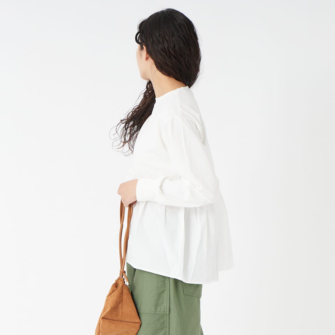 Jf Ready Made [ジェイエフレディメイド] 布帛ウエスト切替プルオーバー [3110103] 104 ｵﾌｼﾛ &&モデル身長：162cm 着用サイズ：F&&