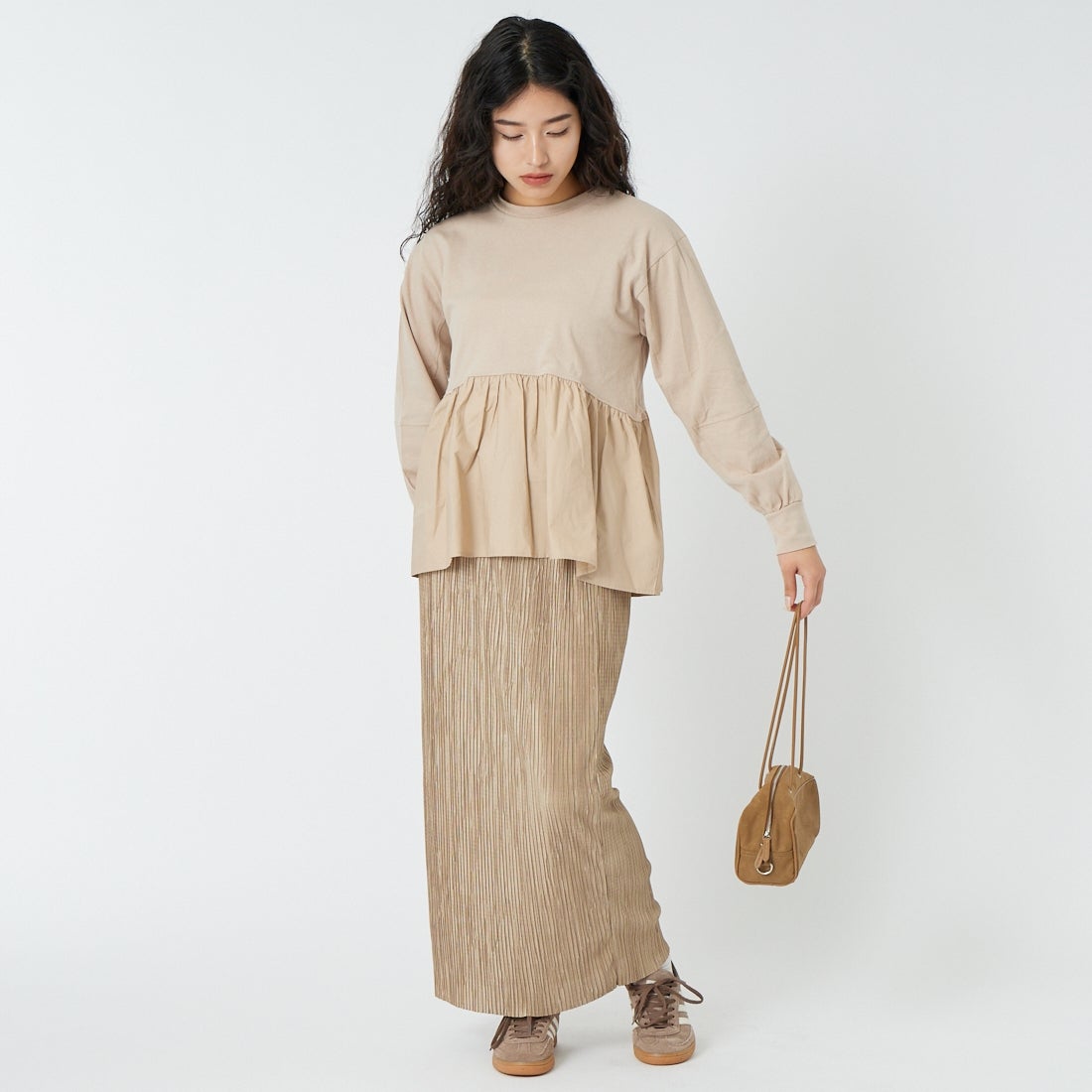 Jf Ready Made [ジェイエフレディメイド] 布帛ウエスト切替プルオーバー [3110103] 714 ｸﾞﾚｰｼﾞ &&モデル身長：162cm 着用サイズ：F&&