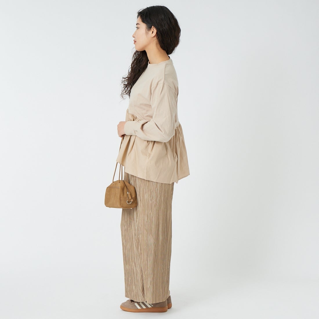 Jf Ready Made [ジェイエフレディメイド] 布帛ウエスト切替プルオーバー [3110103] 714 ｸﾞﾚｰｼﾞ &&モデル身長：162cm 着用サイズ：F&&