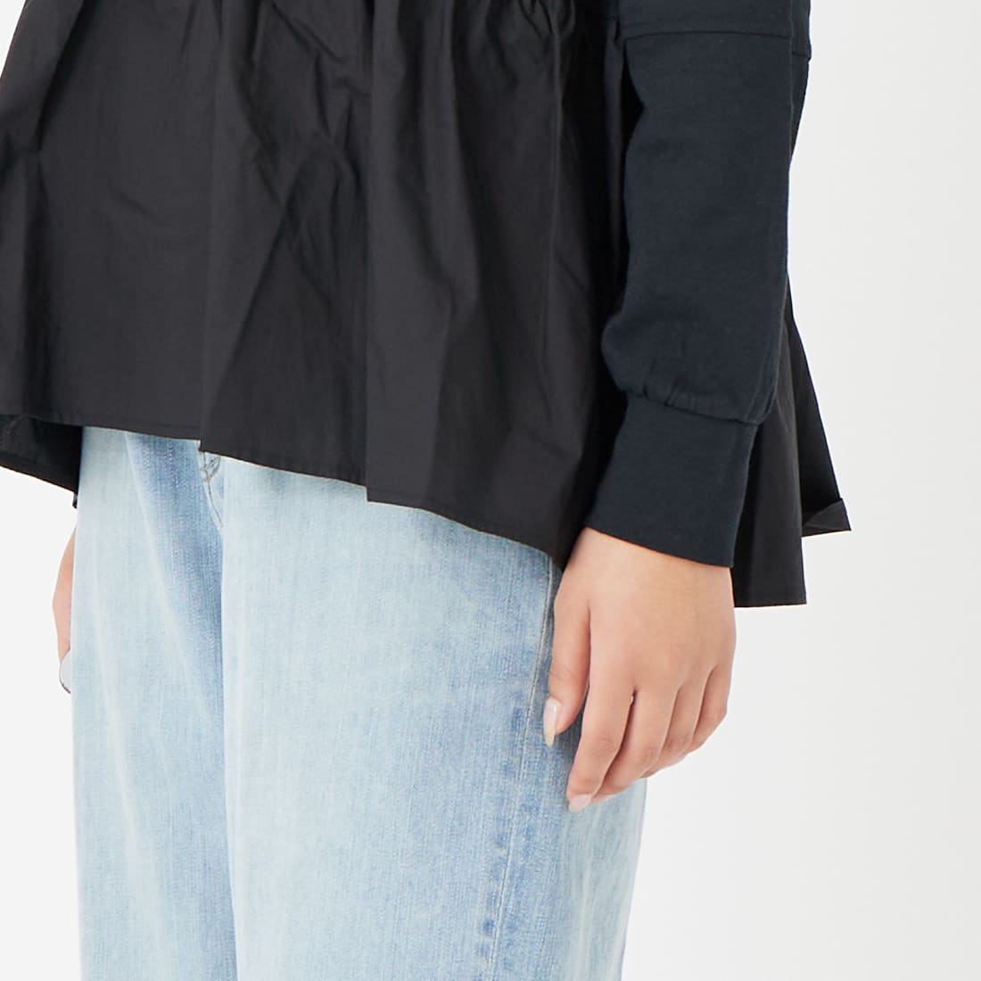 Jf Ready Made [ジェイエフレディメイド] 布帛ウエスト切替プルオーバー [3110103] 801 ﾌﾞﾗｯｸ &&モデル身長：162cm 着用サイズ：F&&