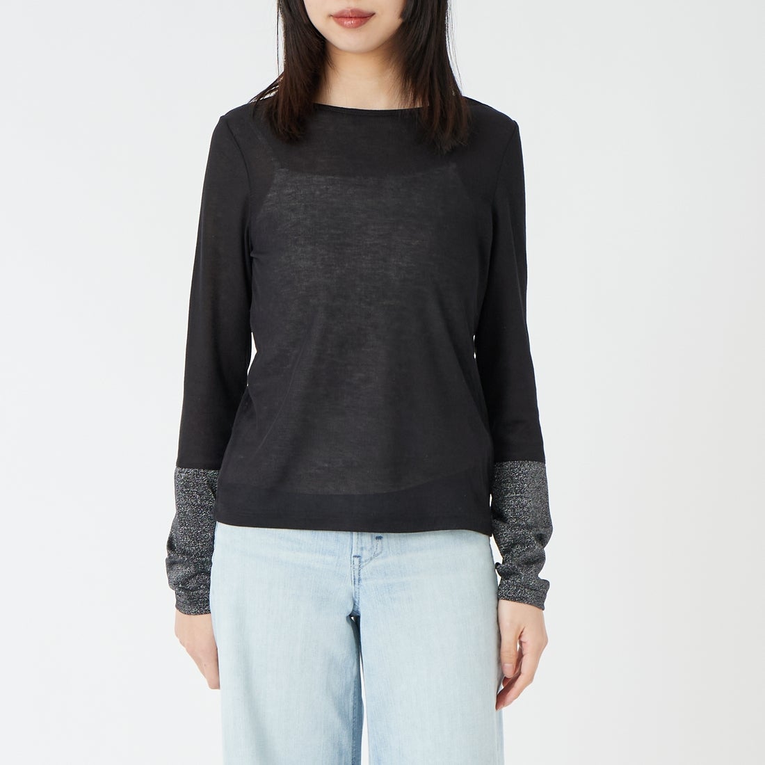 Jf Ready Made [ジェイエフレディメイド] 2WAYラメカフスインナー [922-15008] ﾌﾞﾗｯｸ &&モデル身長：162cm 着用サイズ：F&&