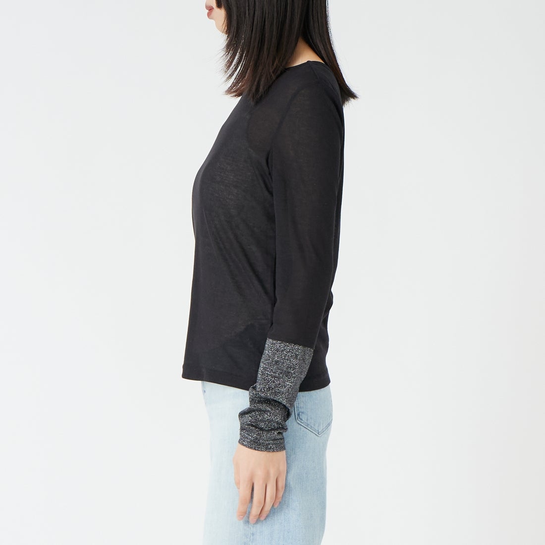 Jf Ready Made [ジェイエフレディメイド] 2WAYラメカフスインナー [922-15008] ﾌﾞﾗｯｸ &&モデル身長：162cm 着用サイズ：F&&