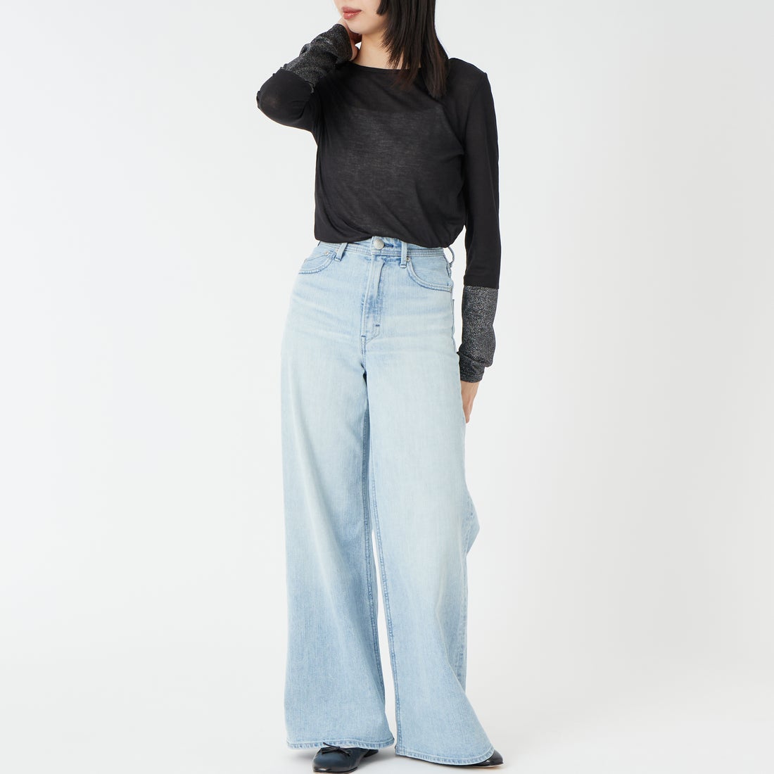 Jf Ready Made [ジェイエフレディメイド] 2WAYラメカフスインナー [922-15008] ﾌﾞﾗｯｸ &&モデル身長：162cm 着用サイズ：F&&