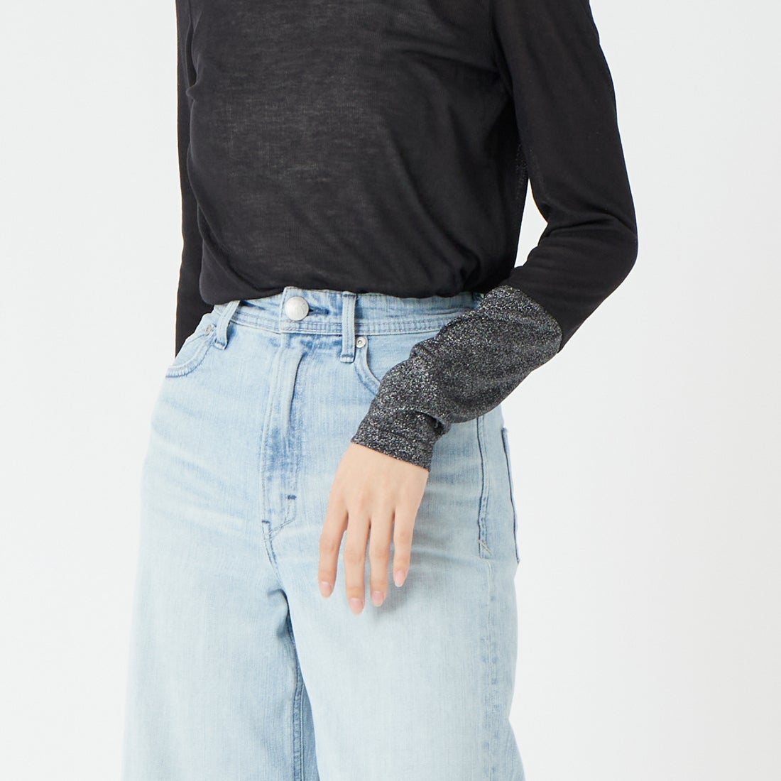 Jf Ready Made [ジェイエフレディメイド] 2WAYラメカフスインナー [922-15008] ﾌﾞﾗｯｸ &&モデル身長：162cm 着用サイズ：F&&