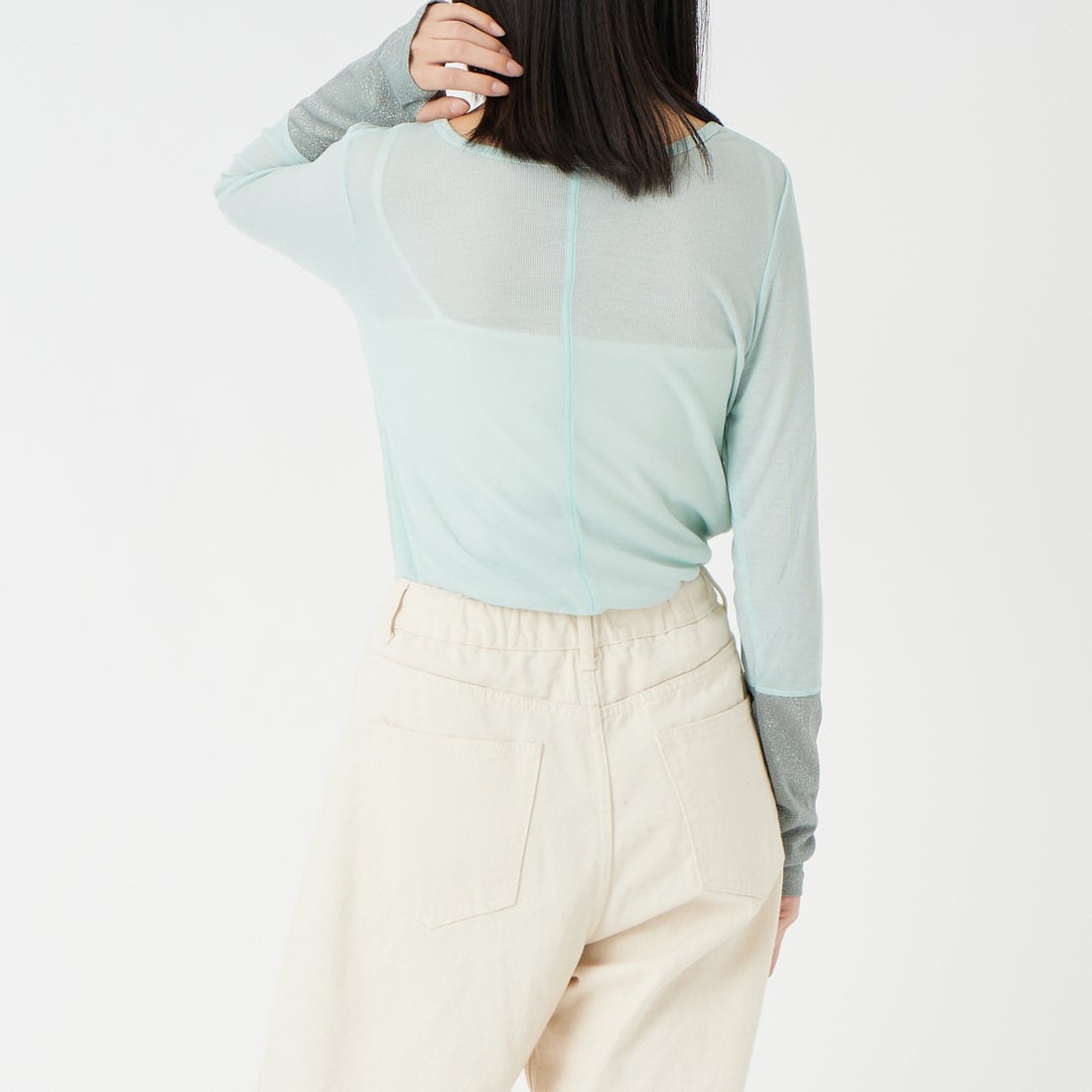 Jf Ready Made [ジェイエフレディメイド] 2WAYラメカフスインナー [922-15008] ｻｯｸｽ/S.ｸﾞﾚ &&モデル身長：162cm 着用サイズ：F&&