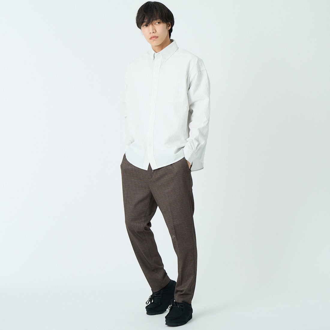Jeans Factory Clothes [ジーンズファクトリークローズ] ビッグボタンダウンシャツ [JFC-261-023] A WH/BK ST &&モデル身長：179cm 着用サイズ：M&&