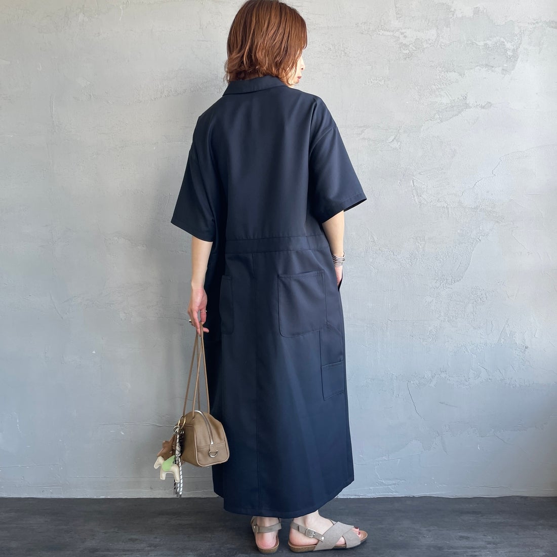 mizuiro ind [ミズイロインド] ペインターライクワンピース [1-250073] 77 NAVY &&モデル身長：158cm 着用サイズ：F&&