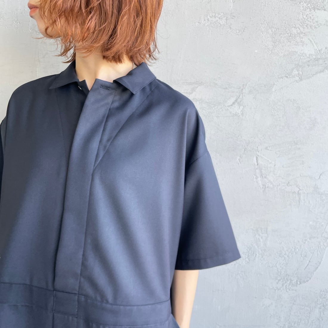 mizuiro ind [ミズイロインド] ペインターライクワンピース [1-250073] 77 NAVY &&モデル身長：158cm 着用サイズ：F&&