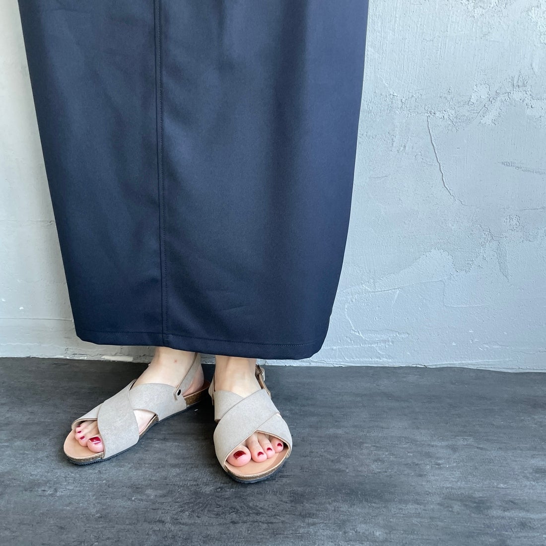 mizuiro ind [ミズイロインド] ペインターライクワンピース [1-250073] 77 NAVY &&モデル身長：158cm 着用サイズ：F&&