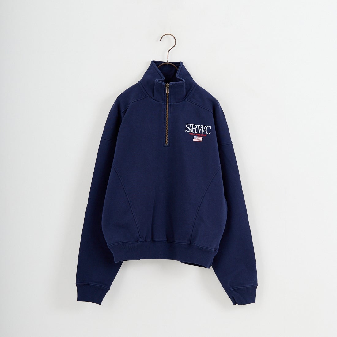  スポーティー＆リッチ ネイビー ハーフジップジャージ L Sporty&Rich [スポーティアンドリッチ] ノーティカル刺繍ハーフジップ