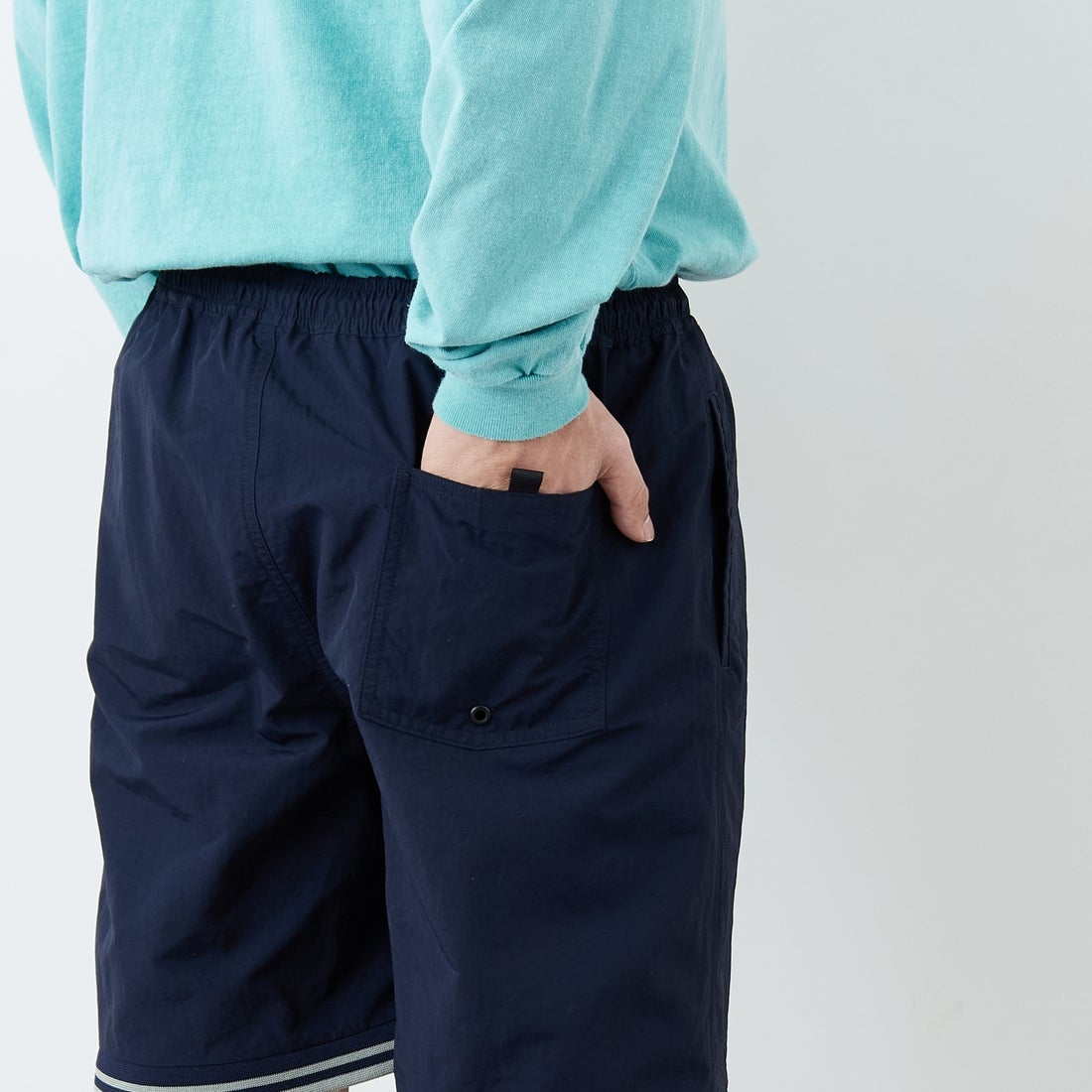 FRED PERRY [フレッドペリー] 別注 ツインティップライン ワンポイントロゴ刺繍 スイムショートパンツ [FPM-26S-020JF] NAVY/SEAGR