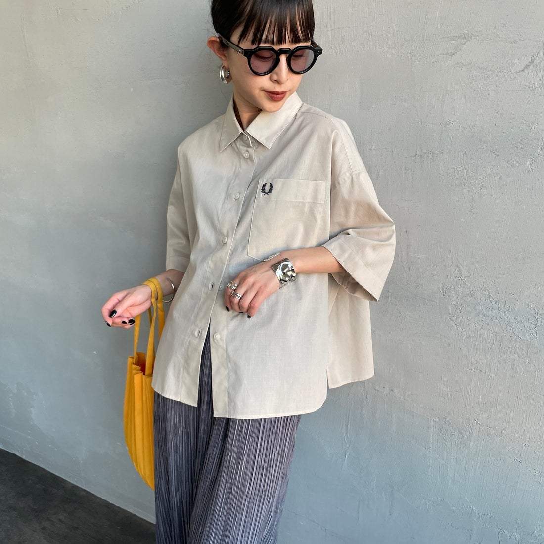 FRED PERRY [フレッドペリー] 別注 ワンポイントロゴ刺繍シアーシャツ