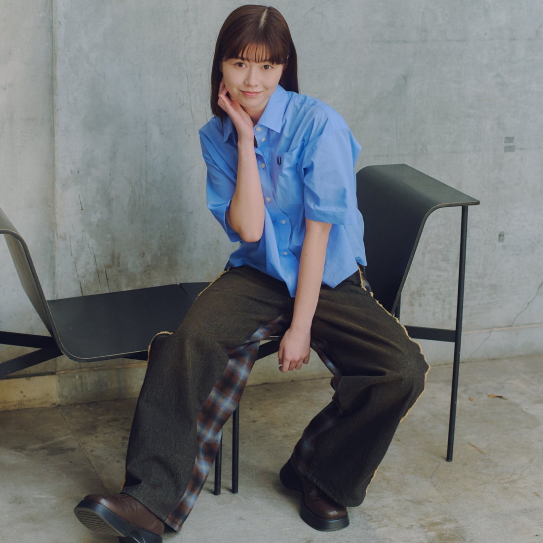 FRED PERRY [フレッドペリー] 別注 ワンポイントロゴ刺繍シアーシャツ [FPW-26S-035JF] ACE BLUE/T