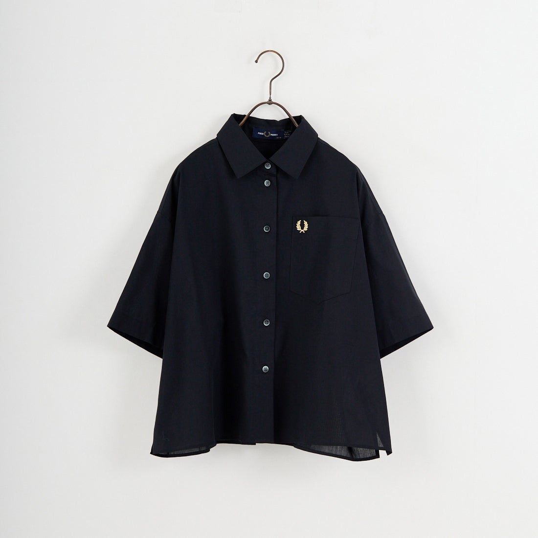 FRED PERRY [フレッドペリー] 別注 ワンポイントロゴ刺繍シアーシャツ [FPW-26S-035JF] BLACK/CHAM