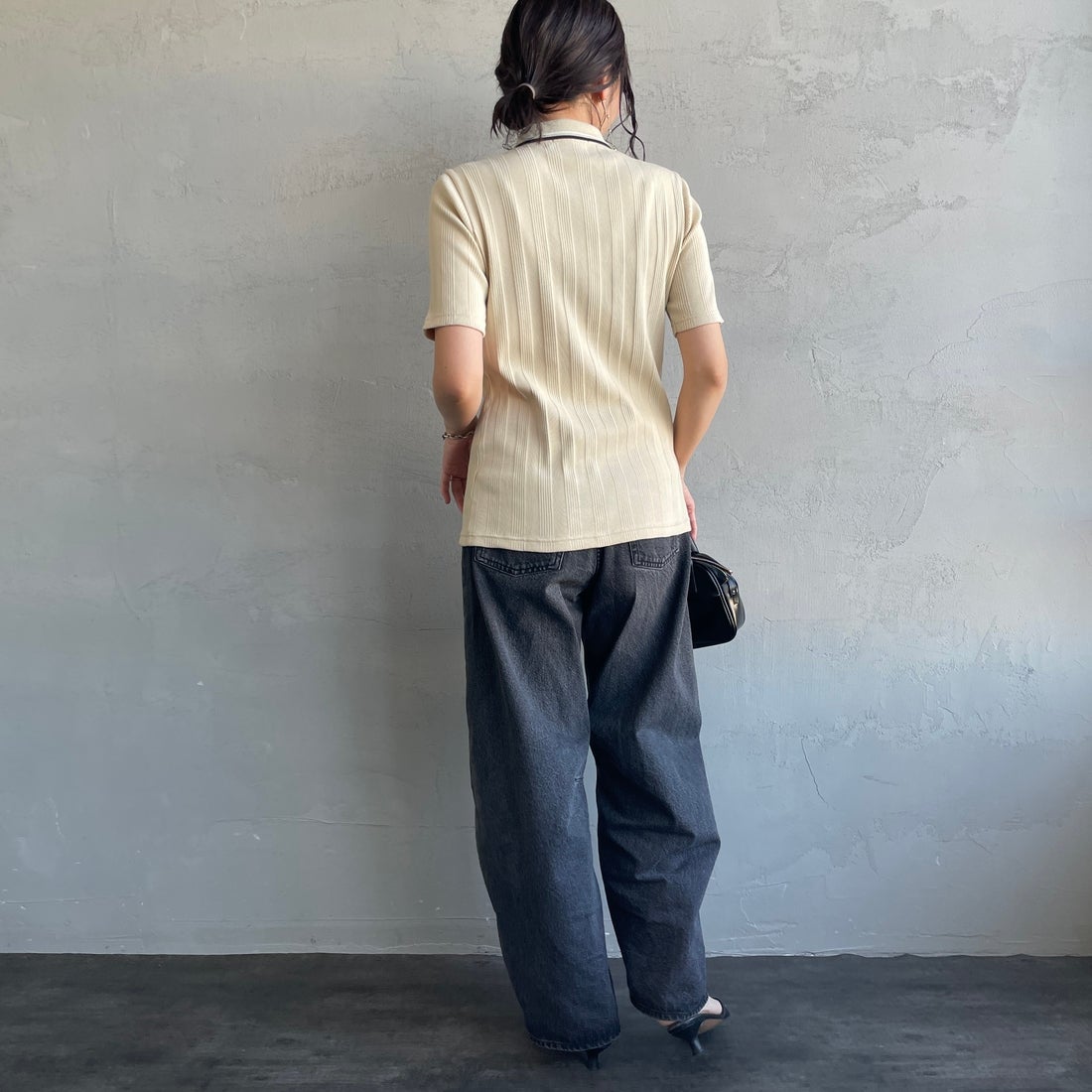 FRED PERRY [フレッドペリー] 別注 ツインティップライン リブポロシャツ [FPW-26S-033JF] OATMEAL/SN &&モデル身長：160cm 着用サイズ：10&&