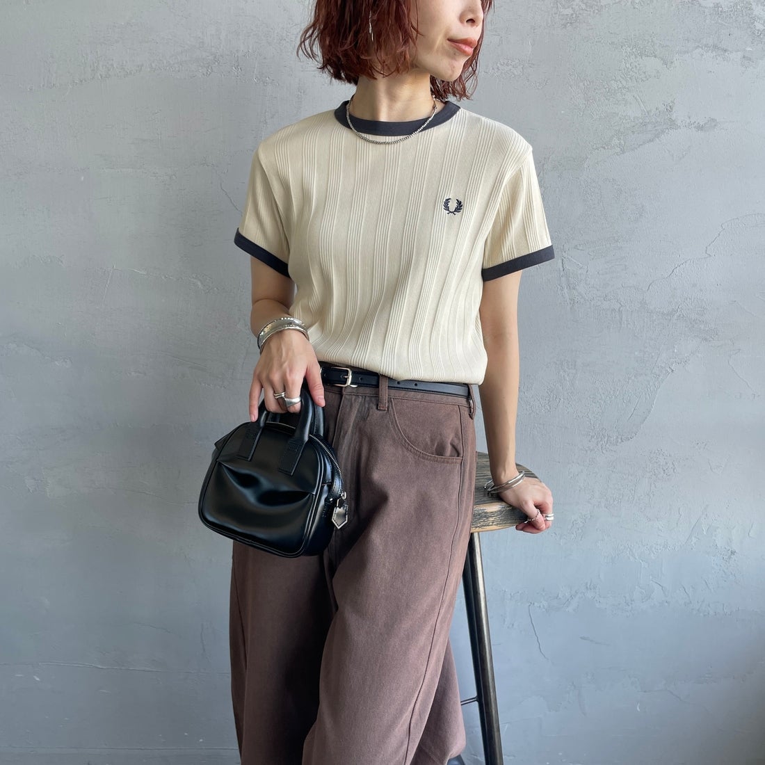 FRED PERRY [フレッドペリー] 別注 ランダムリブ ワンポイントロゴ刺繍