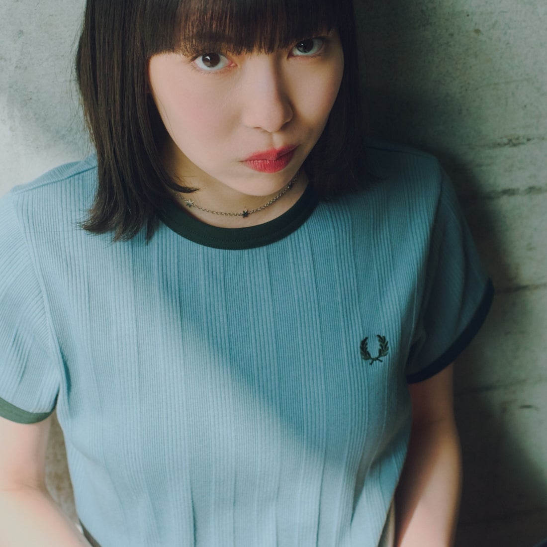 FRED PERRY 別注 ランダムリブ ワンポイントロゴ刺繍 リンガーTシャツ FRED PERRY/フレッドペリー] 別注 ランダムリブ ワンポイントロゴ刺繍