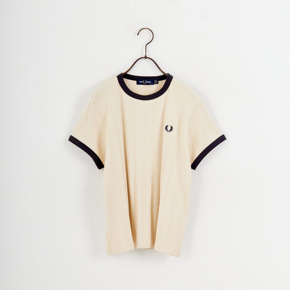 FRED PERRY [フレッドペリー] 別注 ランダムリブ ワンポイントロゴ刺繍リンガーTシャツ [FPW-26S-032JF] OATMEAL/AN