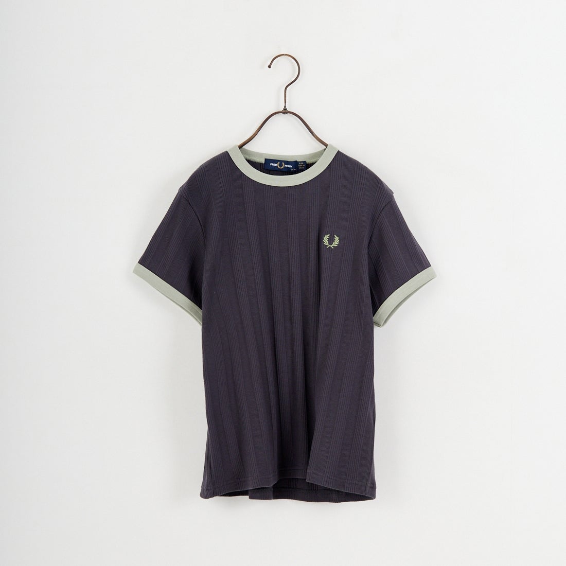 FRED PERRY [フレッドペリー] 別注 ランダムリブ ワンポイントロゴ刺繍リンガーTシャツ [FPW-26S-032JF] ANCHOR GRE