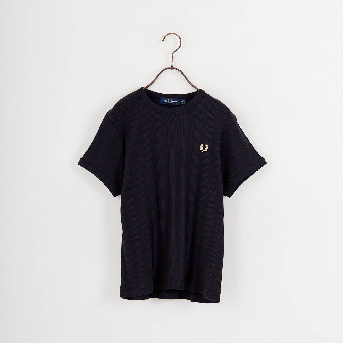 FRED PERRY [フレッドペリー] 別注 ランダムリブ ワンポイントロゴ刺繍リンガーTシャツ [FPW-26S-032JF] BLACK/CHAM