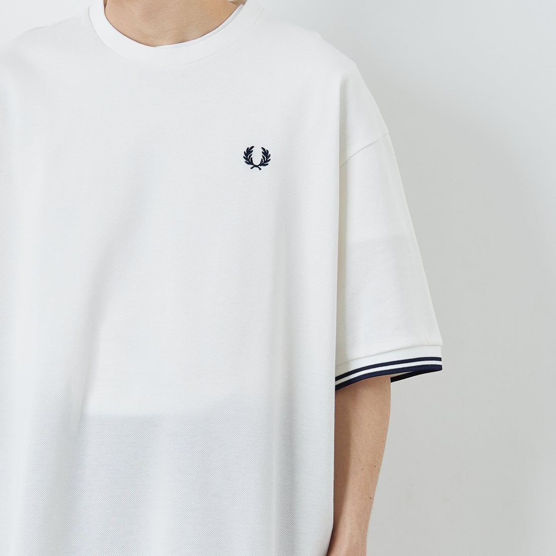 FRED PERRY [フレッドペリー] 別注 ツインティップライン ワイドシルエット鹿の子Tシャツ [FPM-26S-021JF] SNOW WHITE