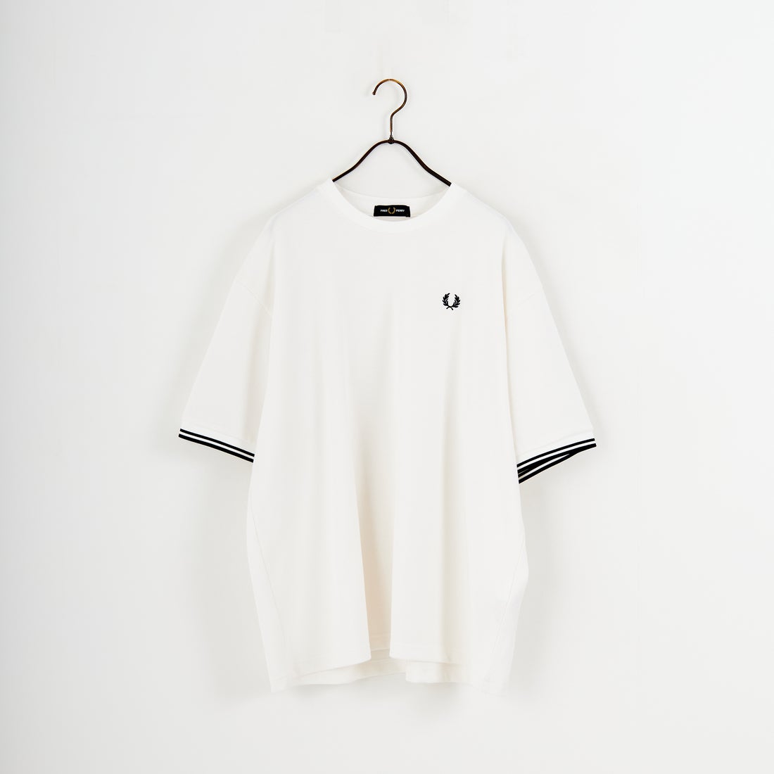 FRED PERRY [フレッドペリー] 別注 ツインティップライン ワイドシルエット鹿の子Tシャツ [FPM-26S-021JF] SNOW WHITE