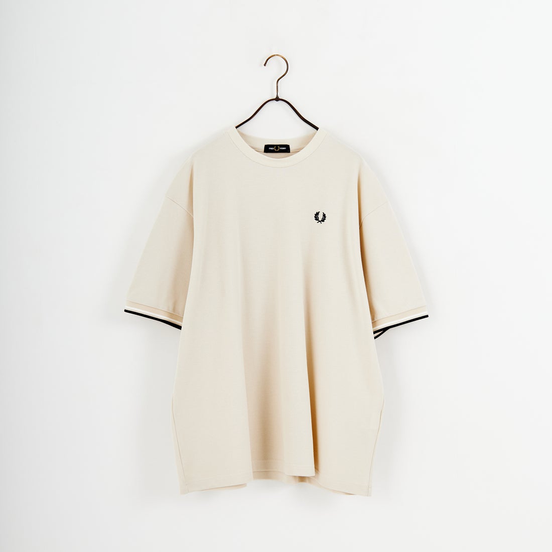 FRED PERRY [フレッドペリー] 別注 ツインティップライン ワイドシルエット鹿の子Tシャツ [FPM-26S-021JF] OATMEAL/SN