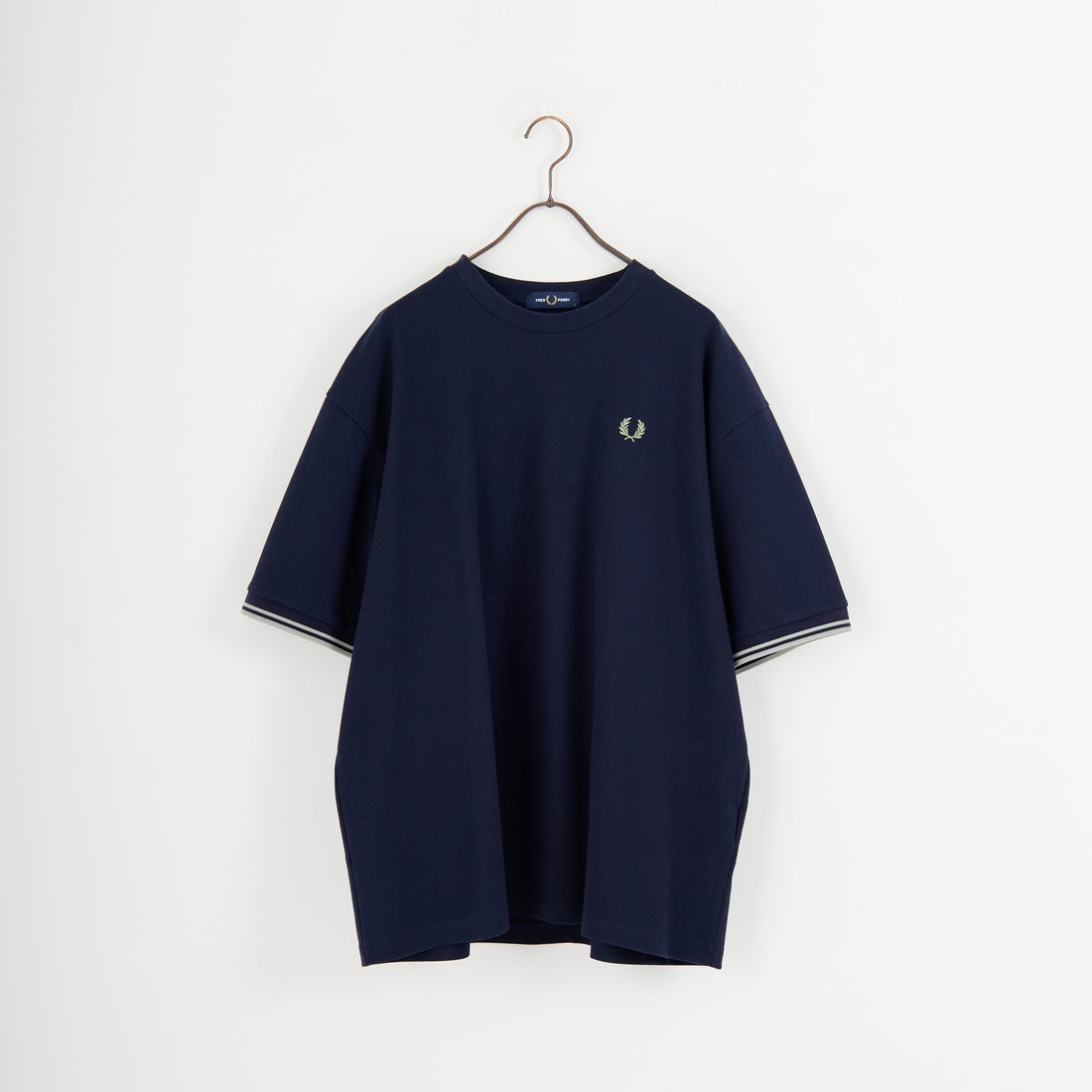 FRED PERRY [フレッドペリー] 別注 ツインティップライン ワイドシルエット鹿の子Tシャツ [FPM-26S-021JF] NAVY/SEAGR