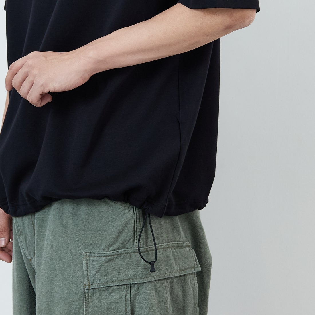 FRED PERRY [フレッドペリー] 別注 ワンポイントロゴ刺繍 ポンチドローコードTシャツ [FPM-26S-022JF] BLACK/CHAM