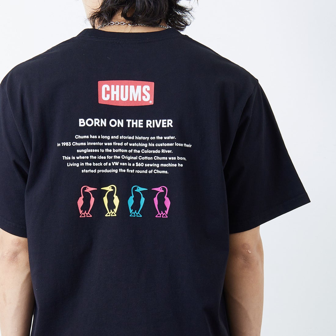 CHUMS [チャムス] 別注 ヒストリーロゴ バックプリント ショートスリーブTシャツ [CH01-2842-JF] K001 BLACK