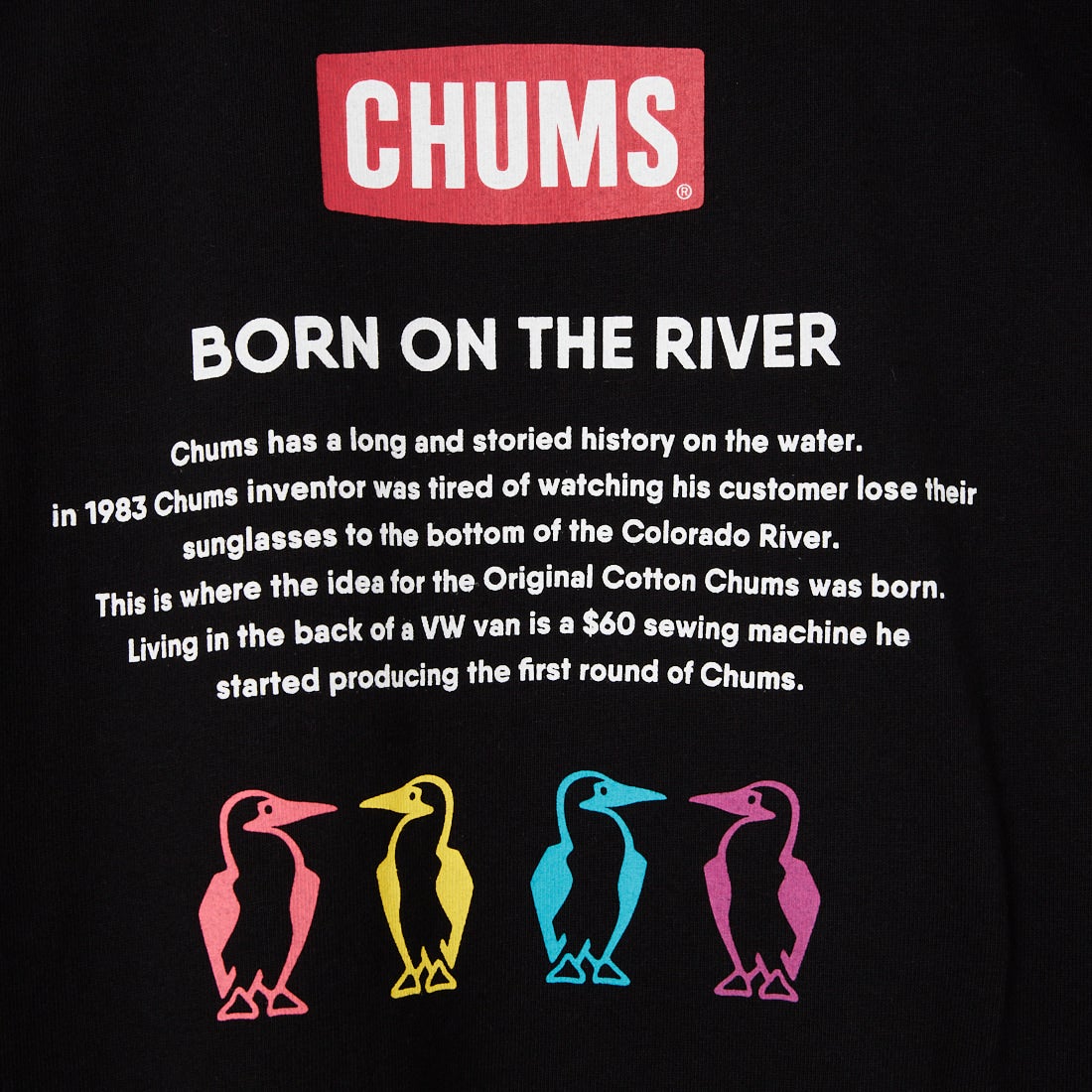 CHUMS [チャムス] 別注 ヒストリーロゴ バックプリント ショートスリーブTシャツ [CH01-2842-JF] K001 BLACK