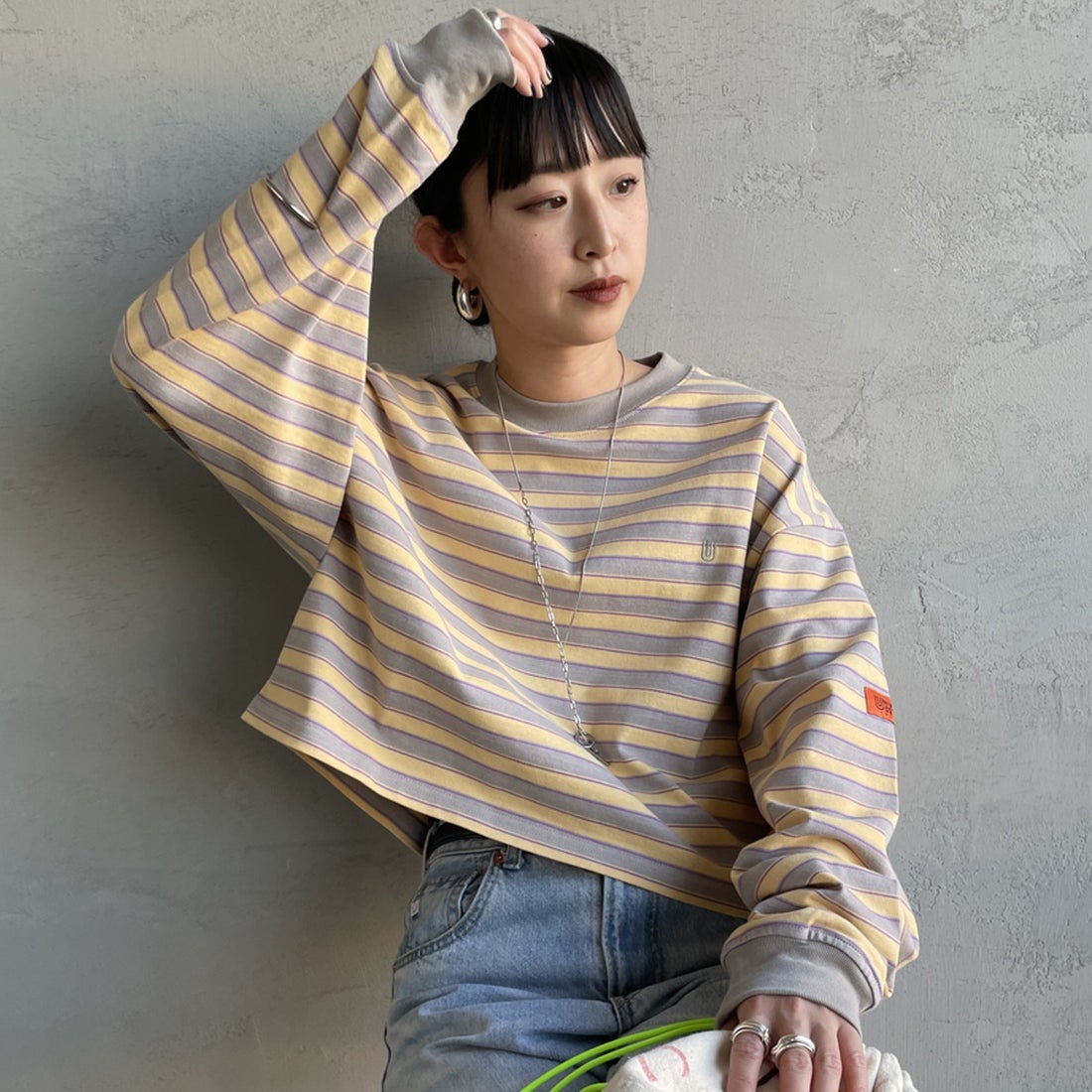 GRY/YEL&&モデル身長：150cm 着用サイズ：F&&