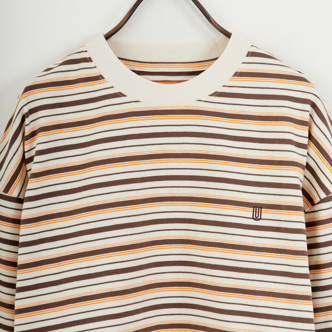 UNIVERSAL OVERALL [ユニバーサルオーバーオール] 別注 クロップド丈 ボーダーロングスリーブTシャツ [U2612215IN-JF] OFF/BRN