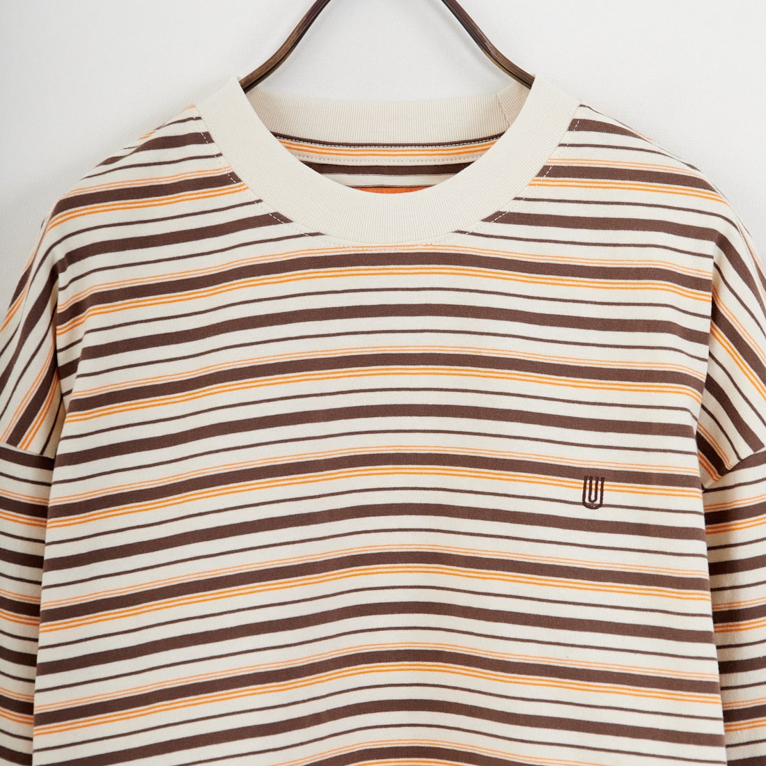 UNIVERSAL OVERALL [ユニバーサルオーバーオール] 別注 クロップド丈 ボーダーロングスリーブTシャツ [U2612215IN-JF] OFF/BRN