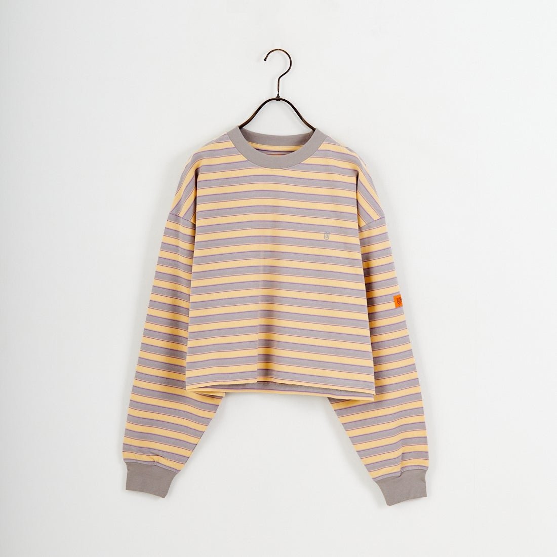 UNIVERSAL OVERALL [ユニバーサルオーバーオール] 別注 クロップド丈 ボーダーロングスリーブTシャツ [U2612215IN-JF] GRY/YEL