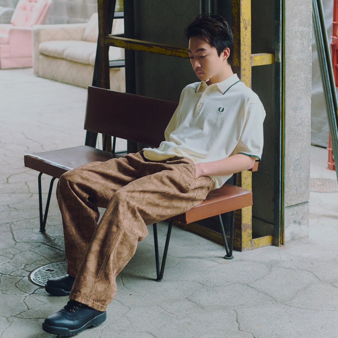 FRED PERRY [フレッドペリー] 別注 シングルティップライン サマーニットポロシャツ [FPM-26S-024JF] ECRU/GRASS