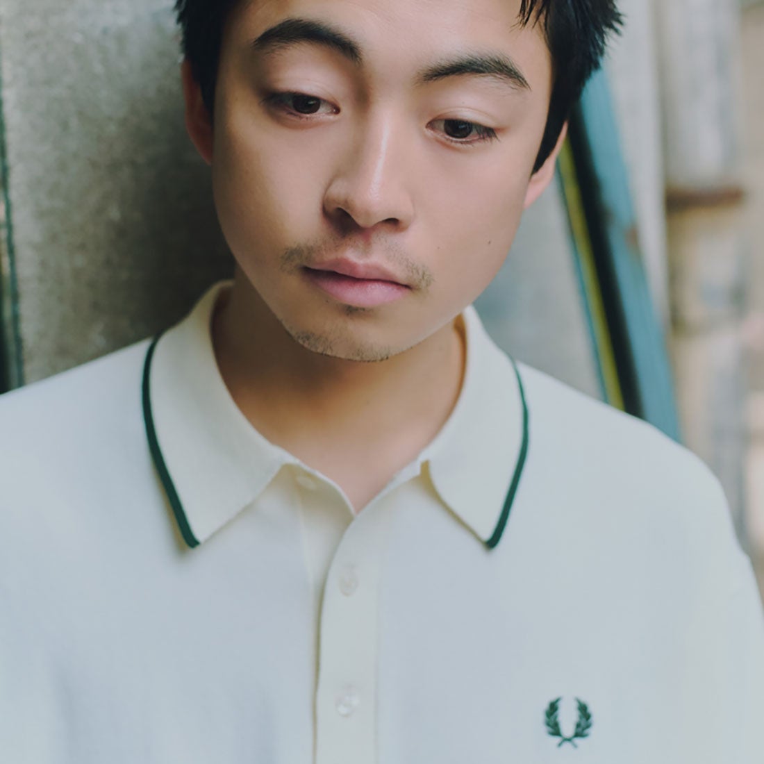 FRED PERRY [フレッドペリー] 別注 シングルティップライン サマーニットポロシャツ [FPM-26S-024JF] ECRU/GRASS