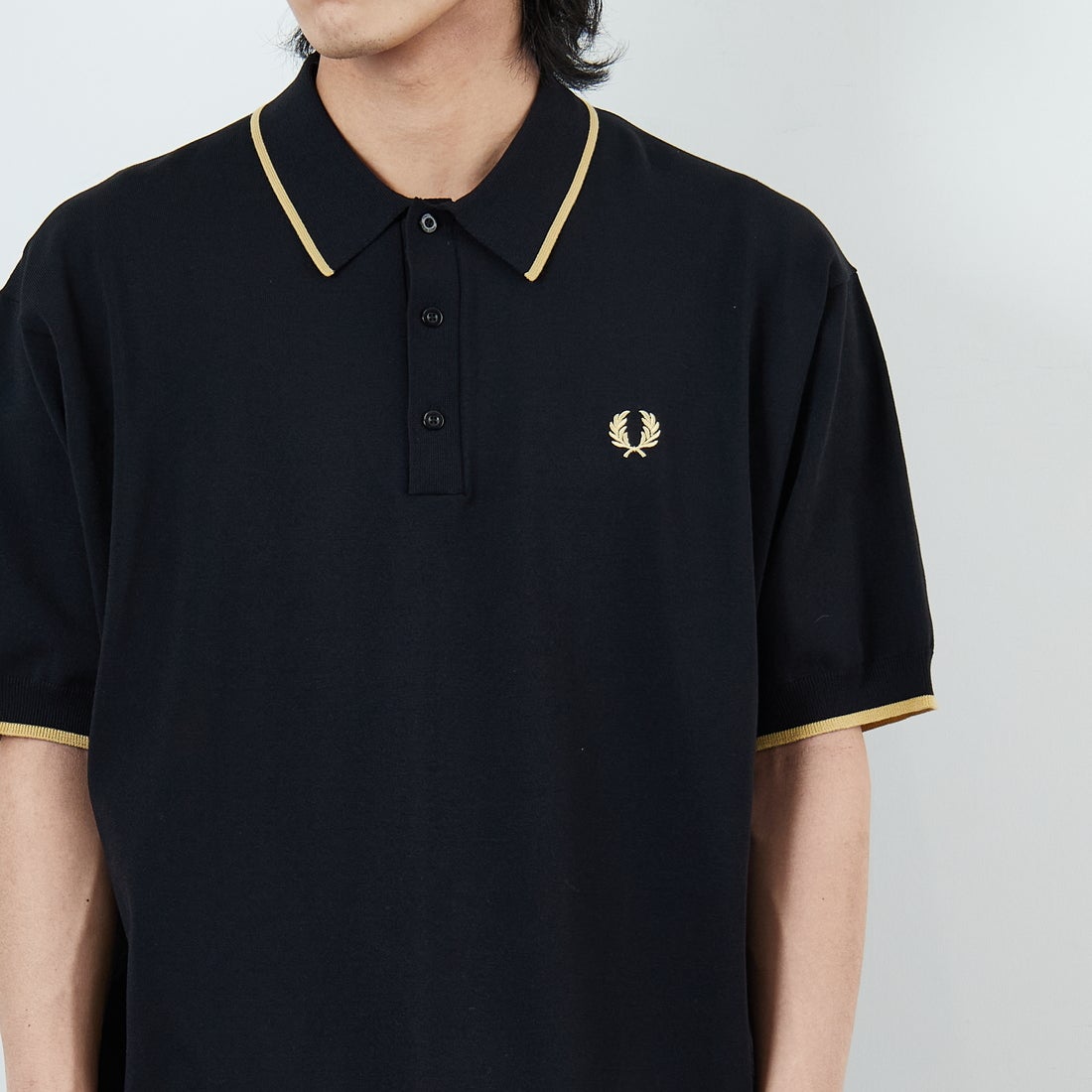 FRED PERRY [フレッドペリー] 別注 シングルティップライン サマーニットポロシャツ [FPM-26S-024JF] BLACK/CHAM