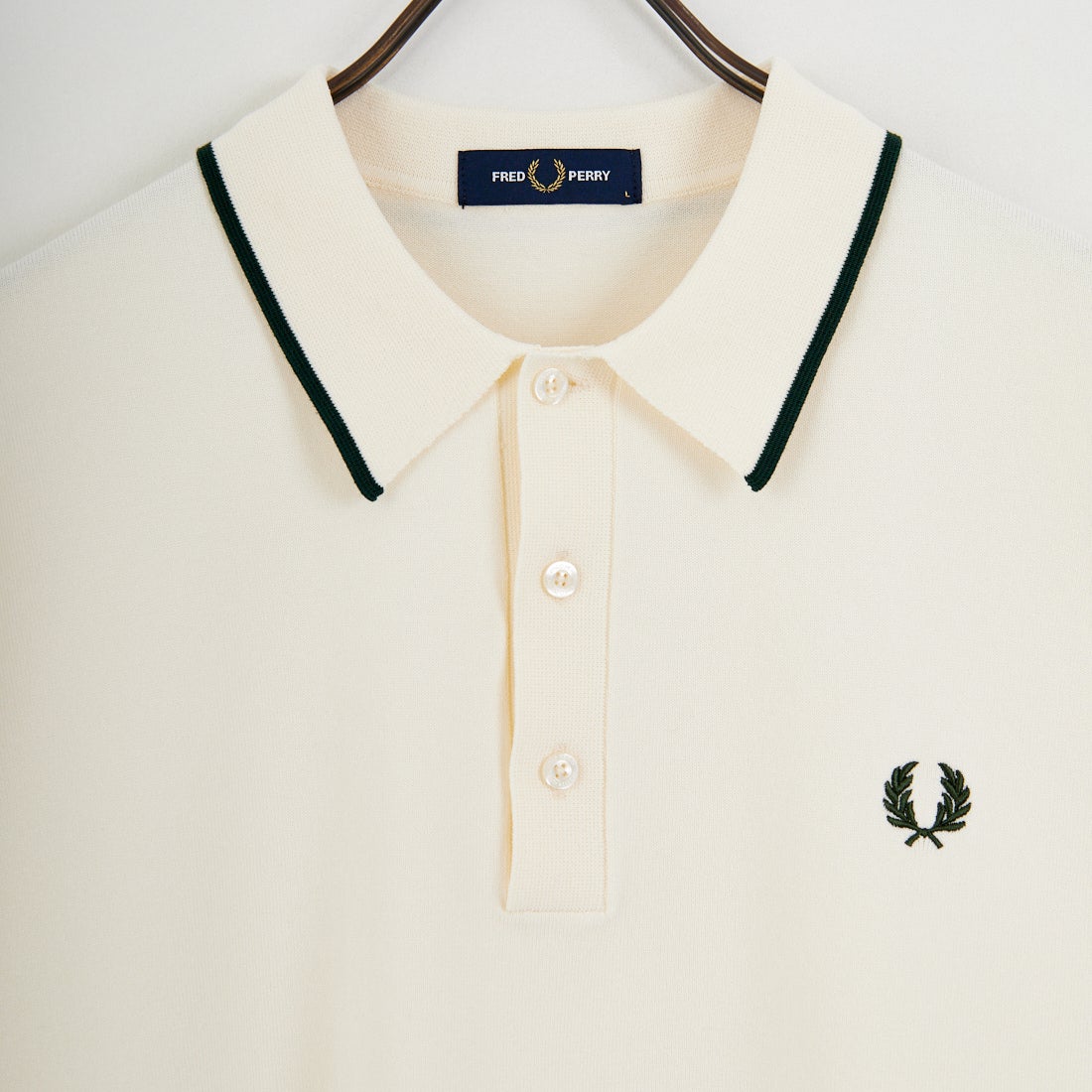 FRED PERRY [フレッドペリー] 別注 シングルティップライン サマーニットポロシャツ [FPM-26S-024JF] ECRU/GRASS