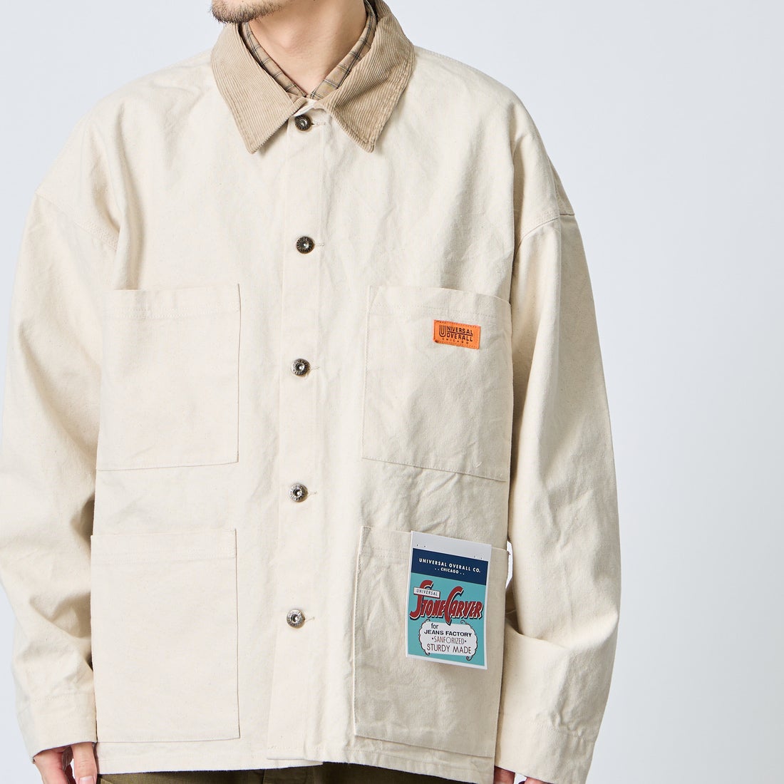 UNIVERSAL OVERALL [ユニバーサルオーバーオール] 別注 コーデュロイ襟 カバーオールジャケット [U2613225IN-JF] IVORY
