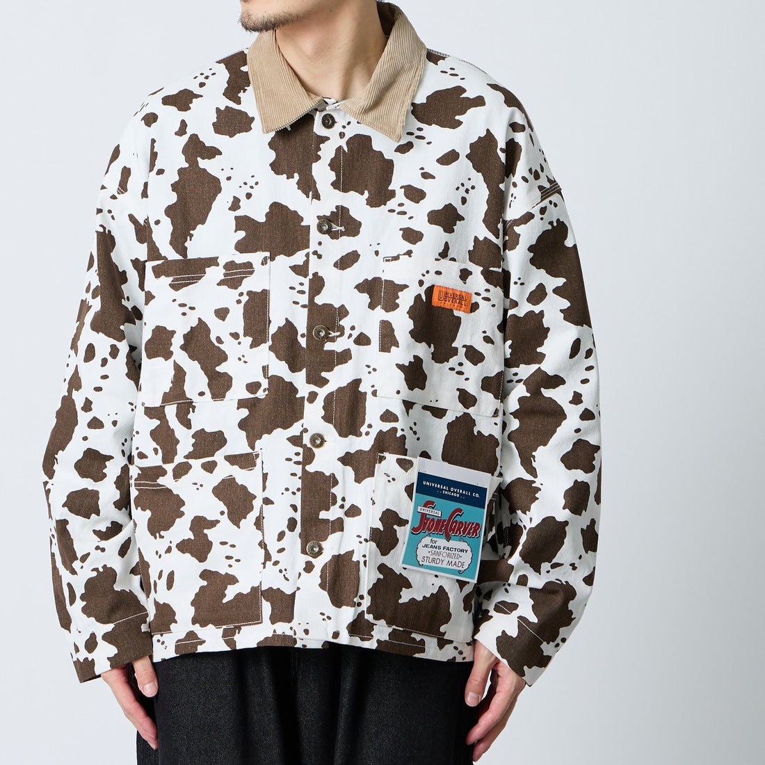 UNIVERSAL OVERALL [ユニバーサルオーバーオール] 別注 コーデュロイ襟 カバーオールジャケット [U2613225IN-JF] WHT/BRN