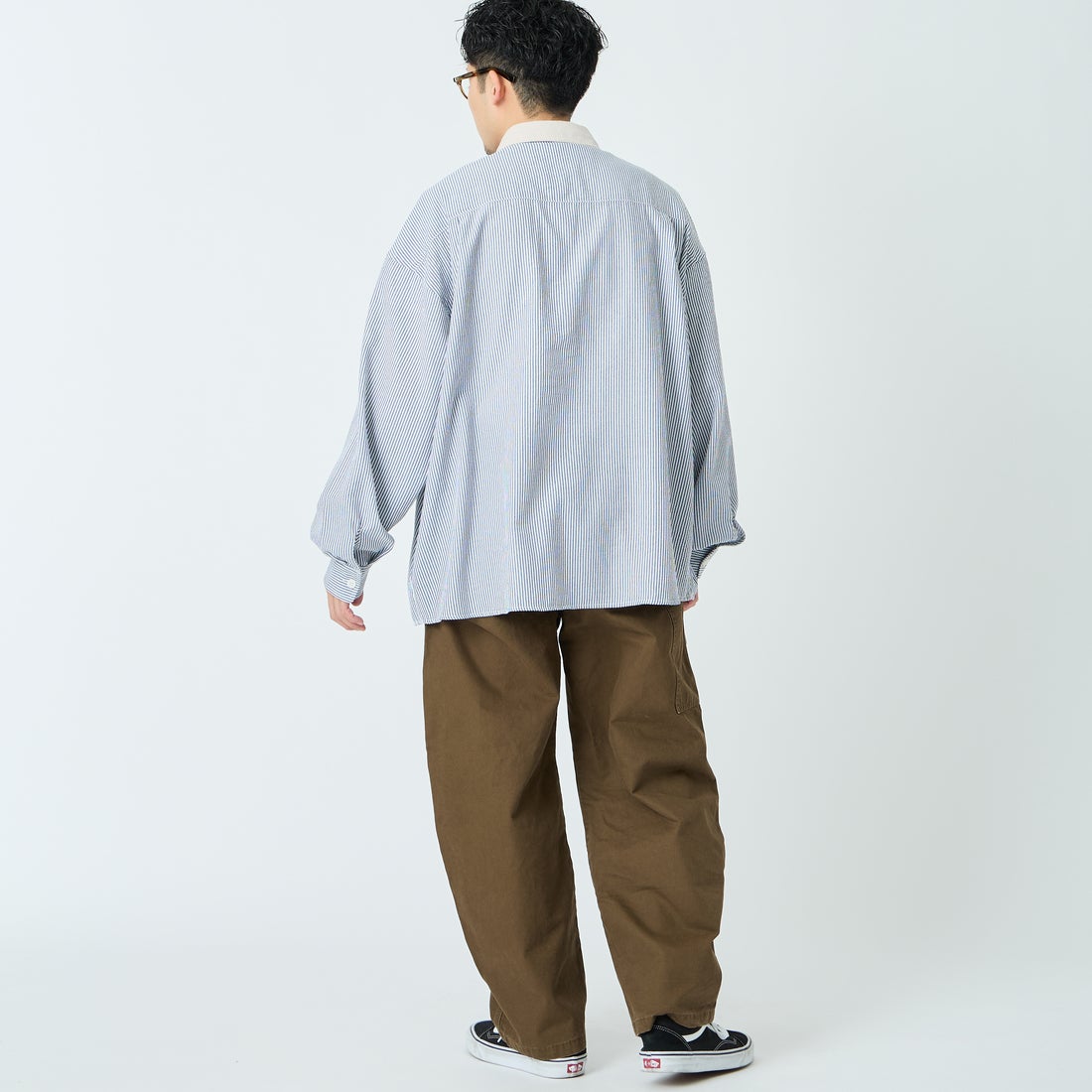 UNIVERSAL OVERALL [ユニバーサルオーバーオール] 別注 ビッグシルエット パジャマシャツ [U2611100IN-JF] BLUE ST1 &&モデル身長：168cm 着用サイズ：L&&