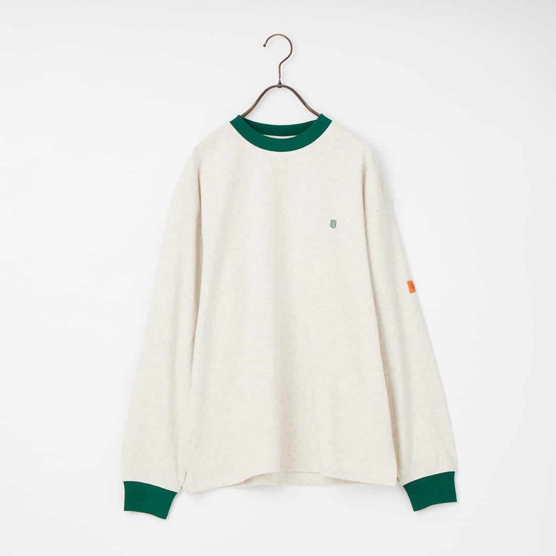 UNIVERSAL OVERALL [ユニバーサルオーバーオール] 別注 ワンポイントロゴ刺繍 ロングスリーブTシャツ [U2613215IN-JF] OAT/GRN