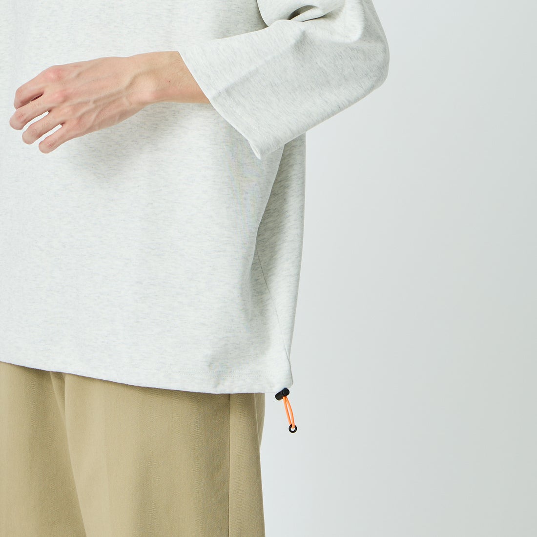 UNIVERSAL OVERALL [ユニバーサルオーバーオール] 別注 7分袖ドローコード付きポンチTシャツ [U2611280IN-JF] ASH