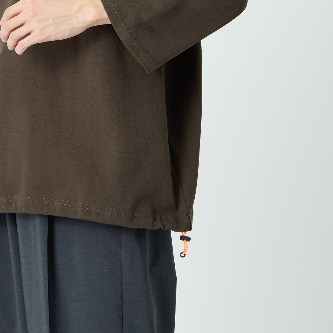 UNIVERSAL OVERALL [ユニバーサルオーバーオール] 別注 7分袖ドローコード付きポンチTシャツ [U2611280IN-JF] CHR BROWN