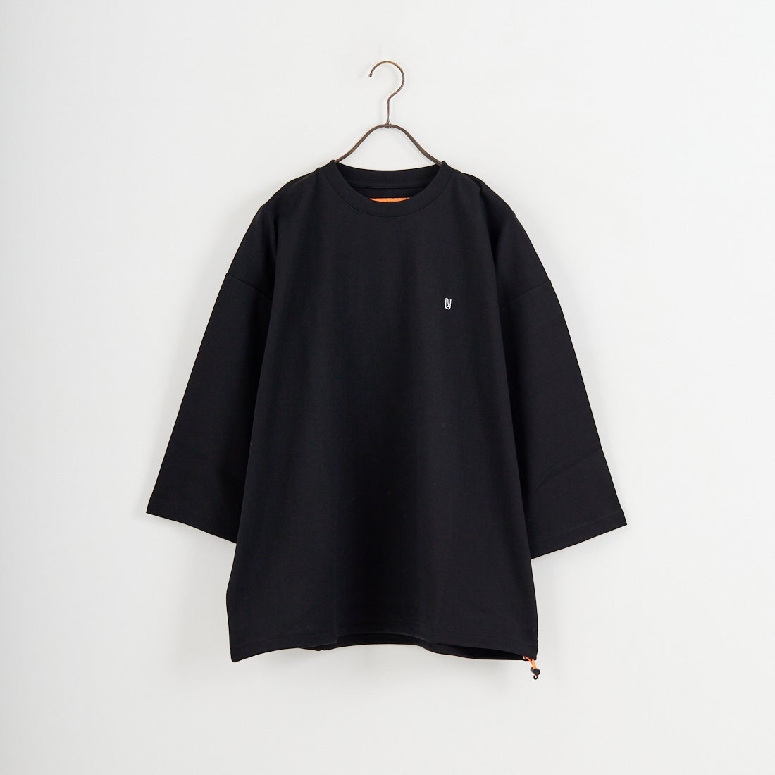 UNIVERSAL OVERALL [ユニバーサルオーバーオール] 別注 7分袖ドローコード付きポンチTシャツ [U2611280IN-JF] BLACK