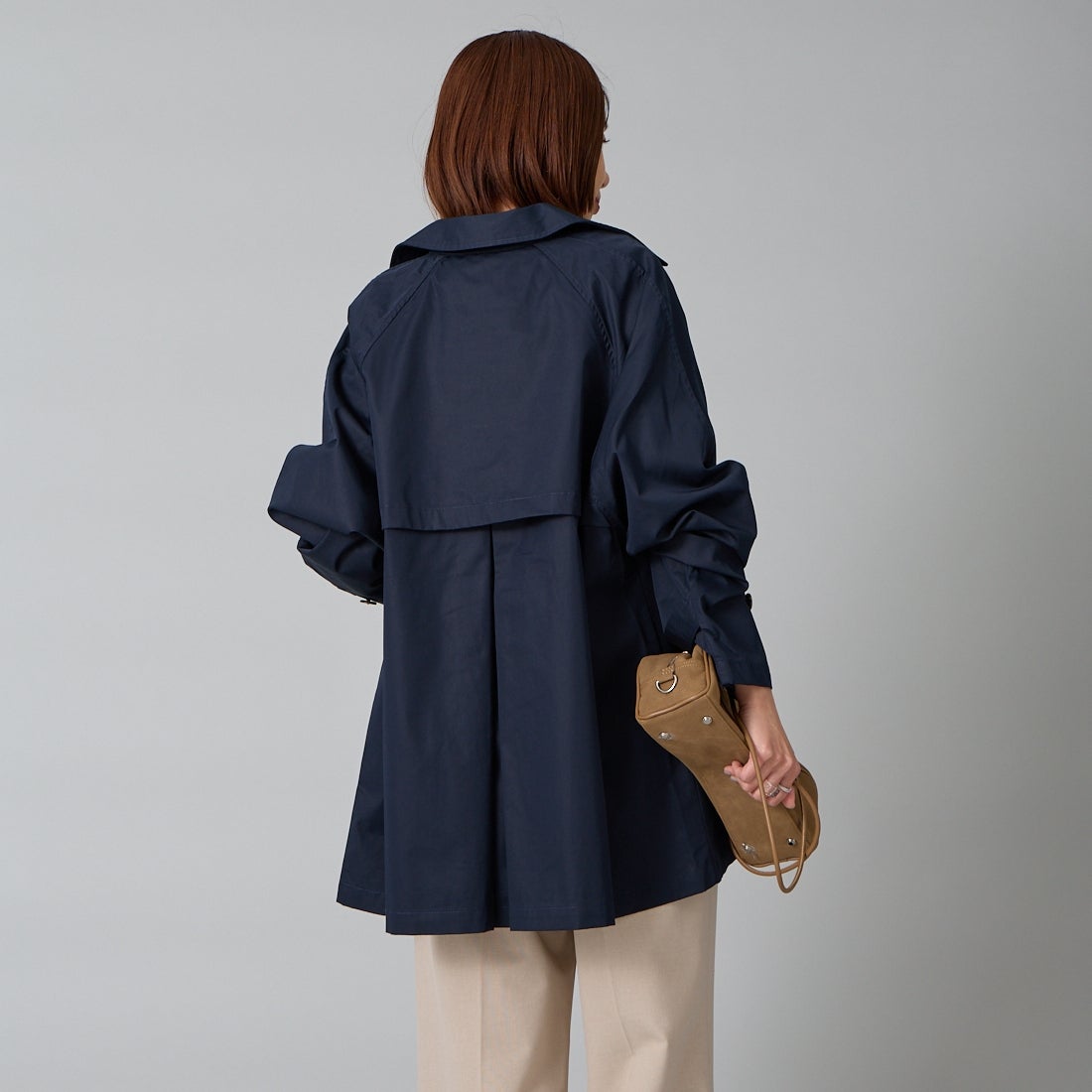 Jeans Factory Clothes [ジーンズファクトリークローズ] ミドル丈Aライントレンチコート [IN2-CT-6] 24 NAVY &&モデル身長：159cm 着用サイズ：F&&