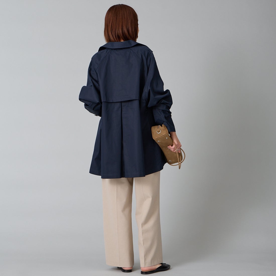 Jeans Factory Clothes [ジーンズファクトリークローズ] ミドル丈Aライントレンチコート [IN2-CT-6] 24 NAVY &&モデル身長：159cm 着用サイズ：F&&