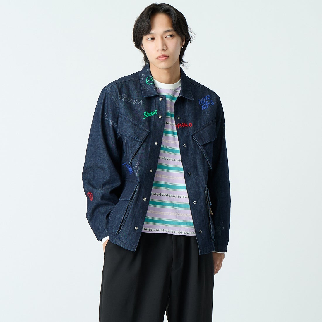 NAVY&&モデル身長：179cm 着用サイズ：M&&