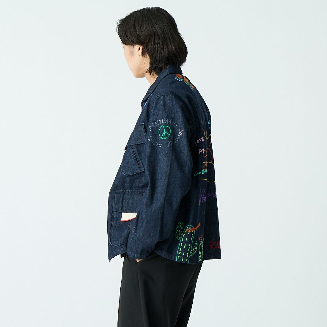 HELLO CALIF [ハローカリフ] デニムファティーグジャケット [661020] NAVY &&モデル身長：179cm 着用サイズ：M&&